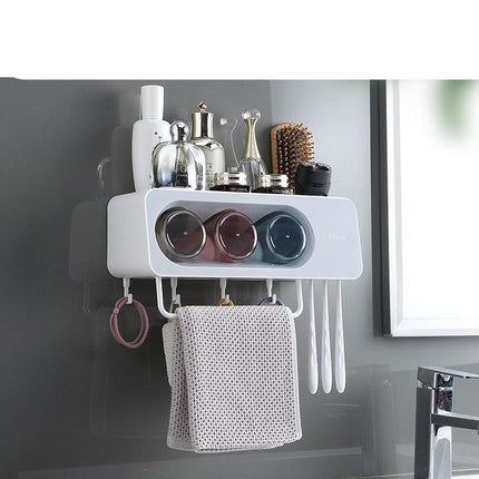 Eco-Friendly Wall-Mounted Bathroom Organizer with Towel Hooks - Smart Storage Solution