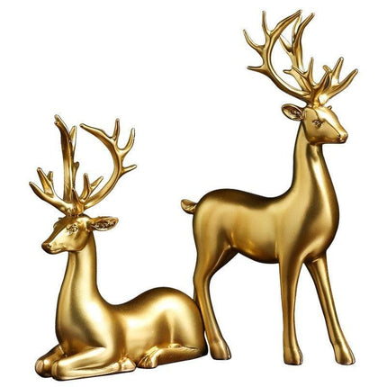 Elegant Golden Deer Duo: Stunning Resin Statues for Contemporary Home Decor