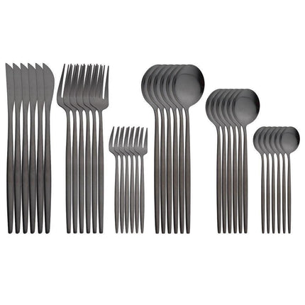 Elegant Matte Black and Gold 36-Piece Stainless Steel Cutlery Collection
