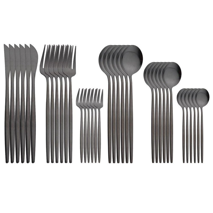 Sophisticated 36-Piece Black and Gold Stainless Steel Cutlery Set