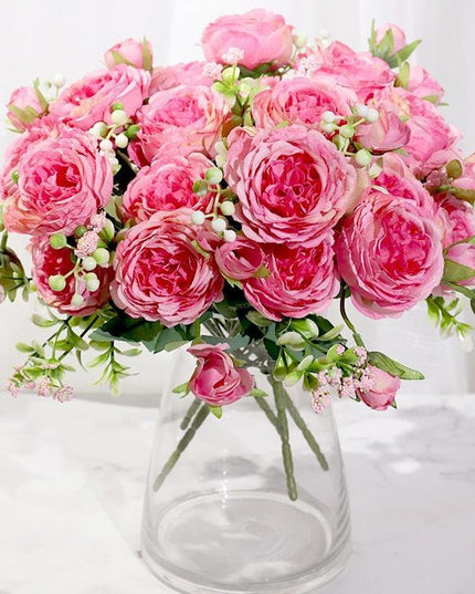 Stunning Lifelike Pink Peony Silk Floral Bouquet - Ideal for Weddings and Creative Projects