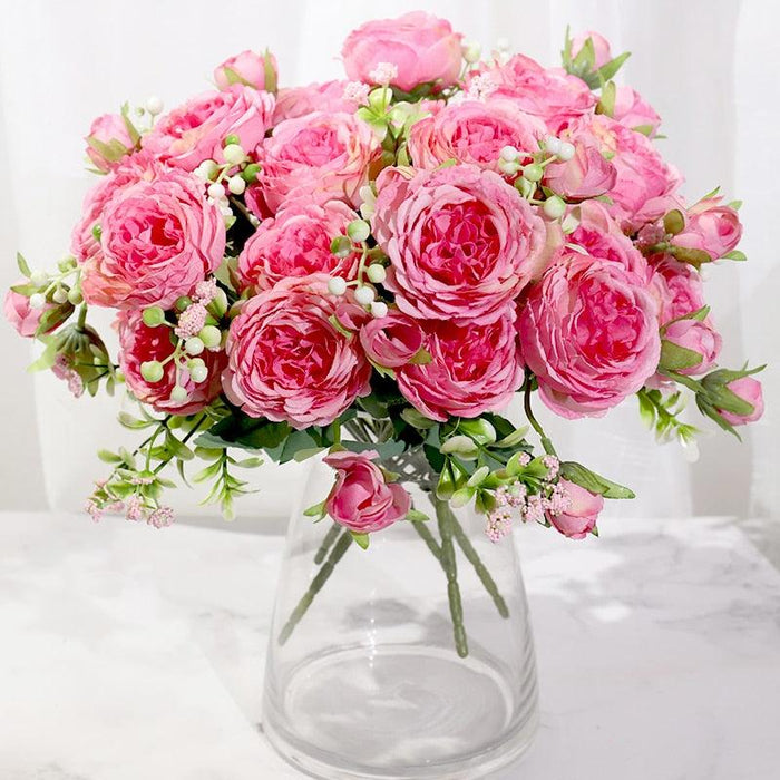 Elegant Pink Silk Peony Rose Bouquet for Wedding and Home Crafting