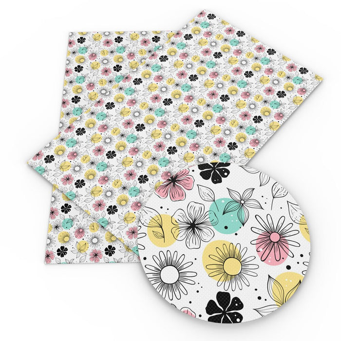 Geometric Fruit and Flower Pattern Faux Leather Sheet - DIY Craft Supply