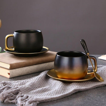 Luxurious Elegance: Black and Gold Marble Coffee Mug Set