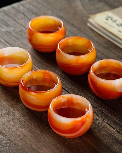 Artisanal Chinese Agate Jade Porcelain Tea Cups - Handcrafted Elegance for Your Tea Experience