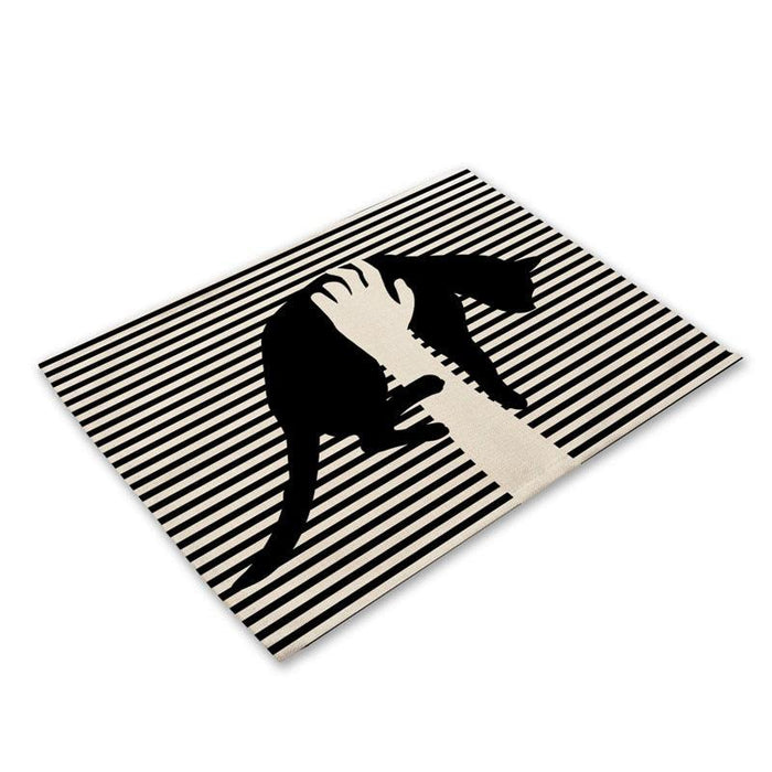 Black Cat Print Cotton Linen Placemats - Elegant Table Shield