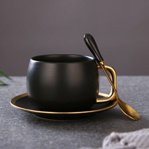 Elevate Your Coffee Experience with Our Luxury Matte Black Gold Marble Ceramic Coffee Mug Set