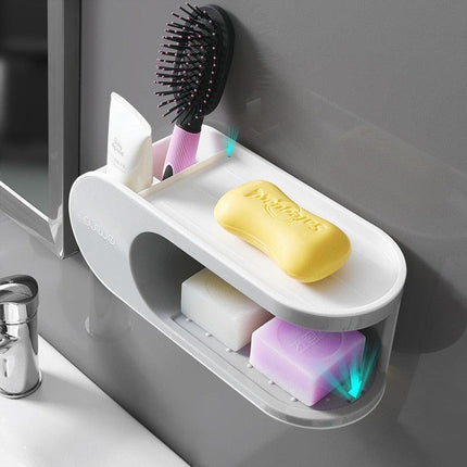 Elegant Nordic Soap Dish with Hooks - Punch-Free Bathroom Organizer