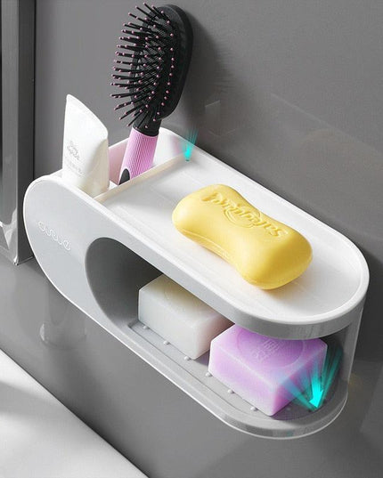 Elegant Nordic Soap Dish with Hooks - Punch-Free Bathroom Organizer