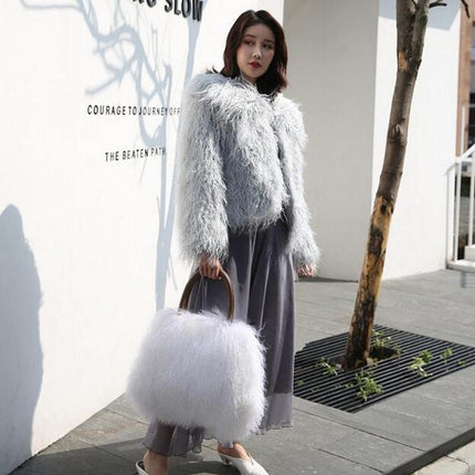 Opulent Wool & Fur Handbags: Exquisite Blend of Mongolian, Australian, and Tibet Lamb Textures