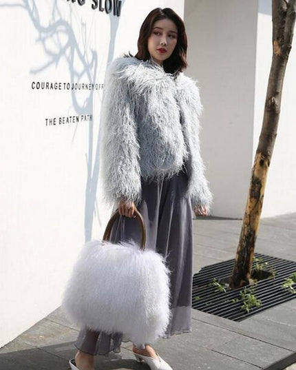 Opulent Wool & Fur Handbags: Exquisite Blend of Mongolian, Australian, and Tibet Lamb Textures