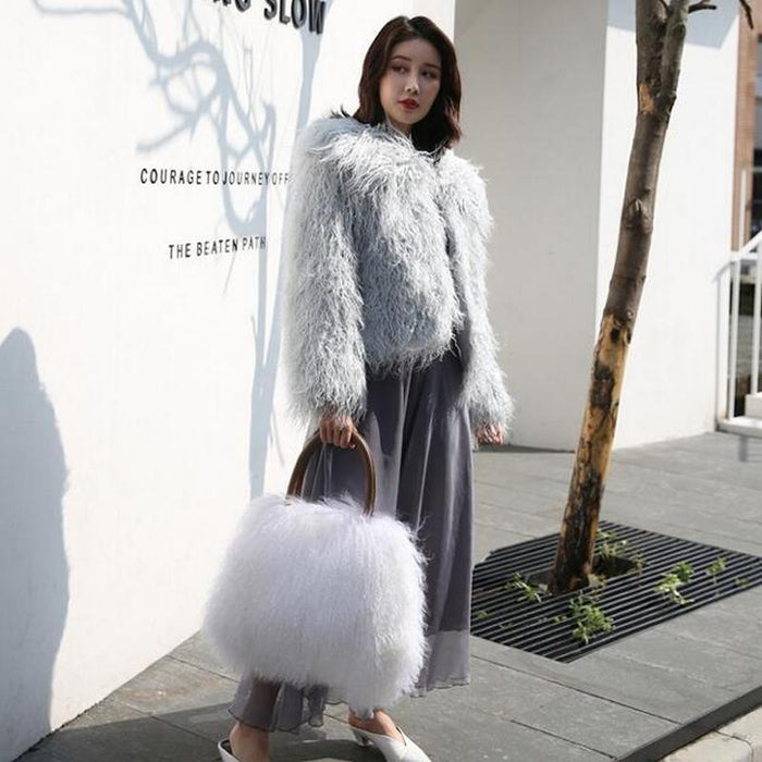 Exquisite Genuine Fur Bags with Australian Beach Wool & Tibet Lamb Fur