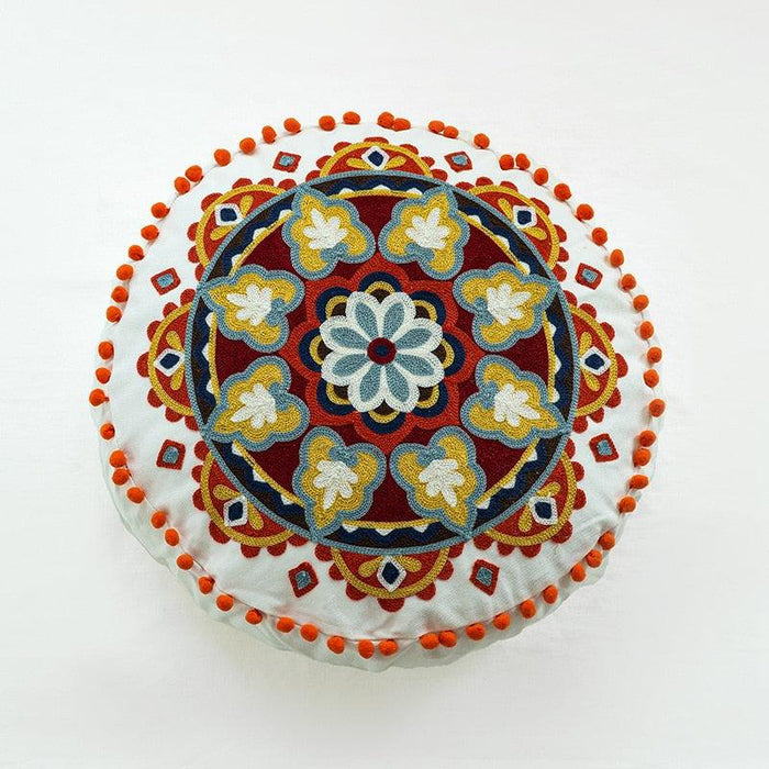 Moroccan Style Embroidered Circular Pillow Cover for Chic Home Decor