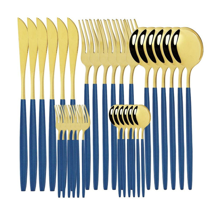 Elegant 30-Piece White and Gold Cutlery Set