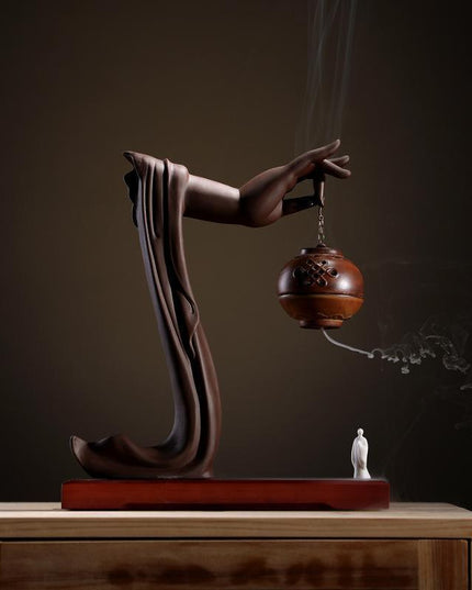 Serene Buddha Hand Ceramic Backflow Incense Holder for Tranquil Spaces