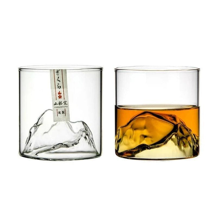 Elevate Your Drinking Experience with the Japanese Alps Glacier Whiskey Glass Set in an Elegant Wooden Box