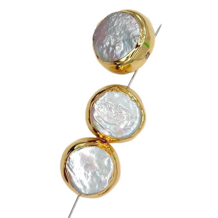 Sophisticated Gold Edged White Coin Pearl Beads Set for Stunning Jewelry Creations