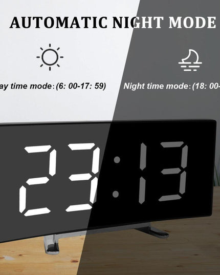 Sleek Curved LED Digital Alarm Clock with Thermometer and Custom Snooze Settings