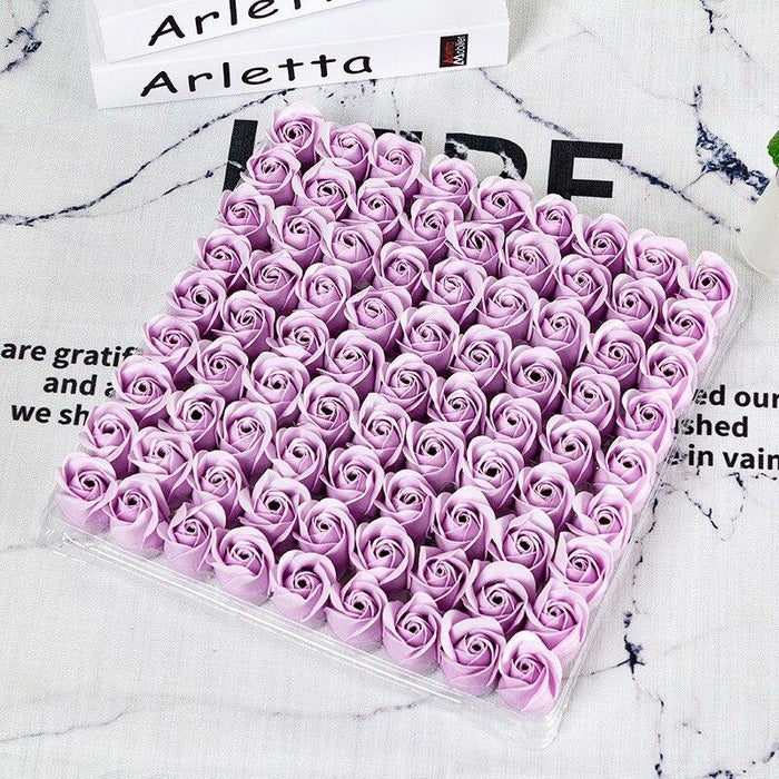 Tray of 81 PCS Soap Roses Dia.3.5 CM Happy Valentine's Day Gifts Sending Paper Gift Box Inside Fillers