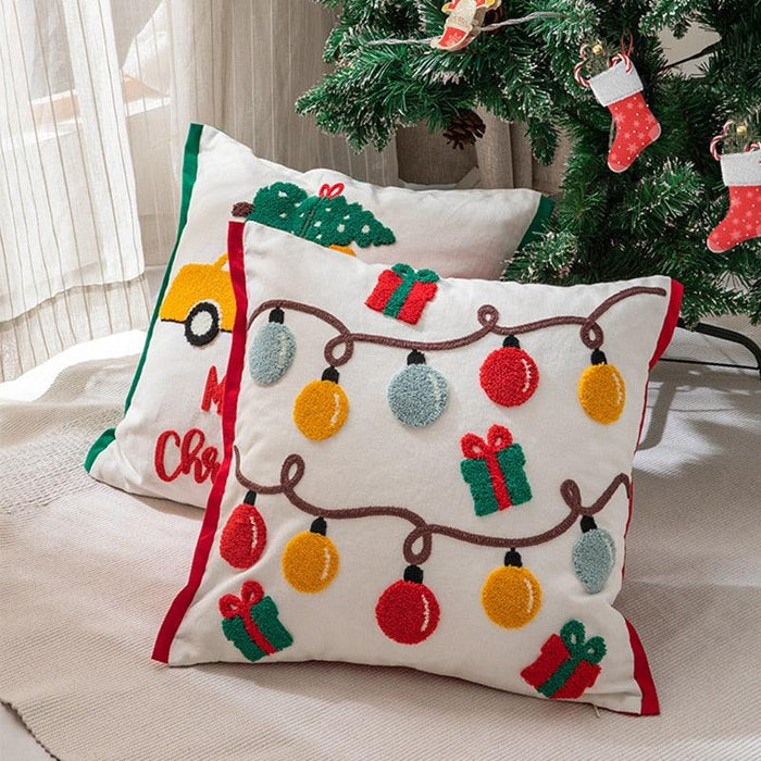 Santa Snowflake Embroidered Cotton Pillow Cover - Festive Holiday Home Decor