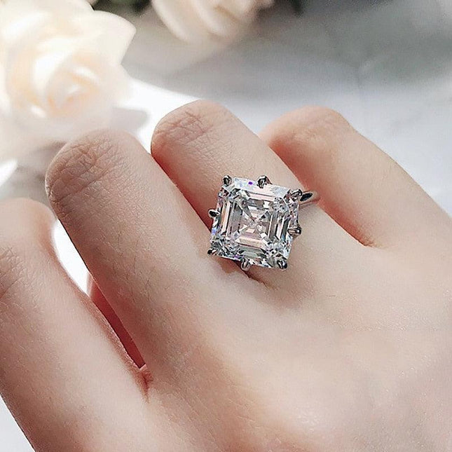 Majestic 6 Carat Princess-Cut CZ Sterling Silver Ring in Crown Design