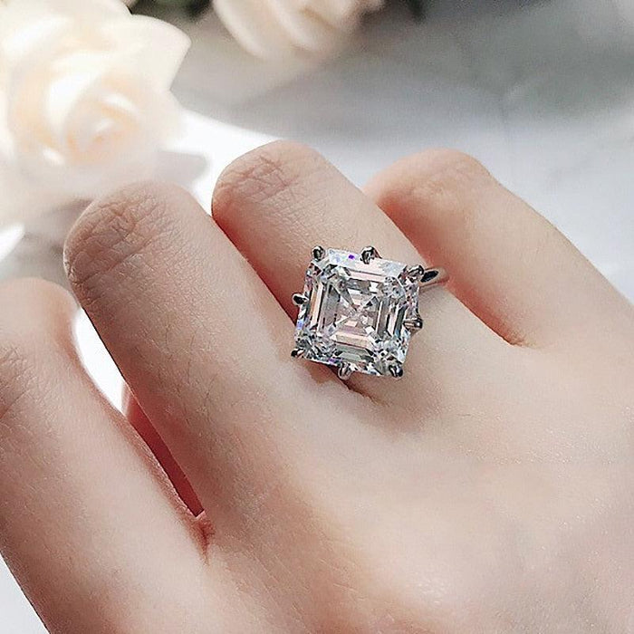 6 Carat Princess-Cut CZ Sterling Silver Ring with Crown Setting - Regal Elegance