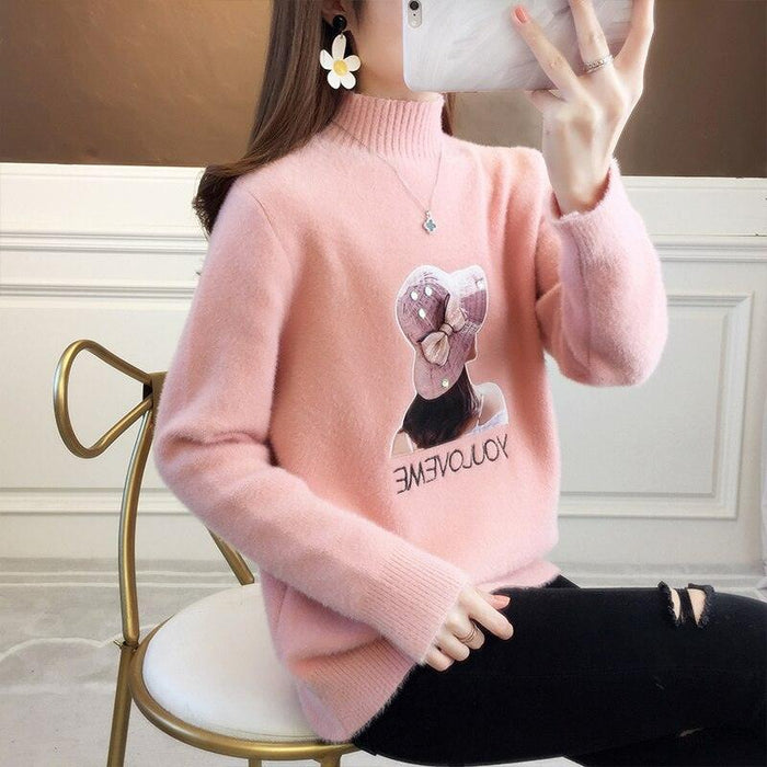 Cashmere &amp; Imitation Mink Velvet Knit Sweater for Women