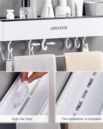 Modern Gray Bathroom Storage Rack with Towel Bar: Stylish Space-Saving Solution