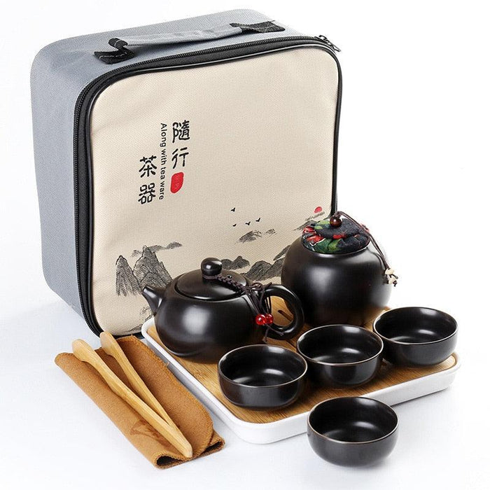 Elegant Ceramic and Metal Tea Ceremony Set with Artistic Tea Tray - Exquisite Tea Ceremony Set for Tea Enthusiasts