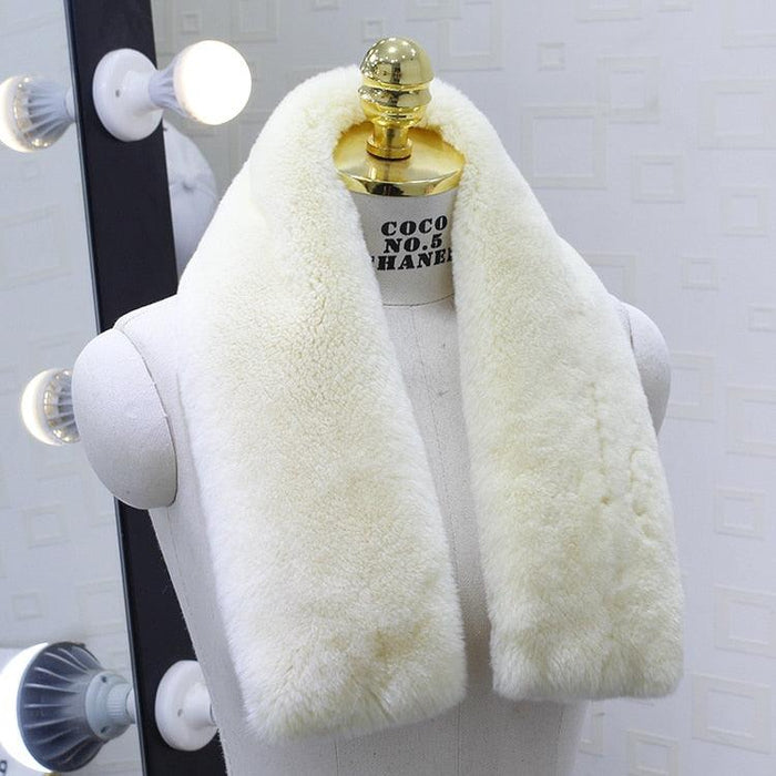 Luxurious Korean Style Rex Rabbit Fur and Leather Winter Scarf