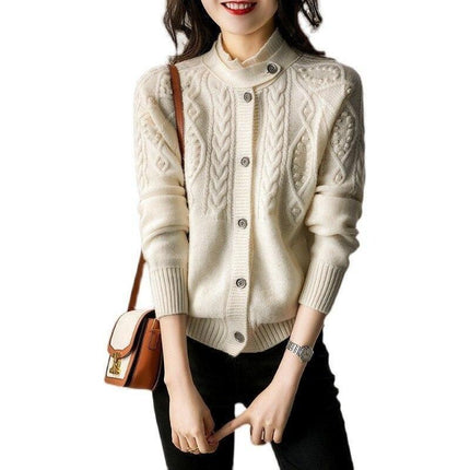 Korean Chic Cashmere High-Neck Sweater Coat for Timeless Elegance