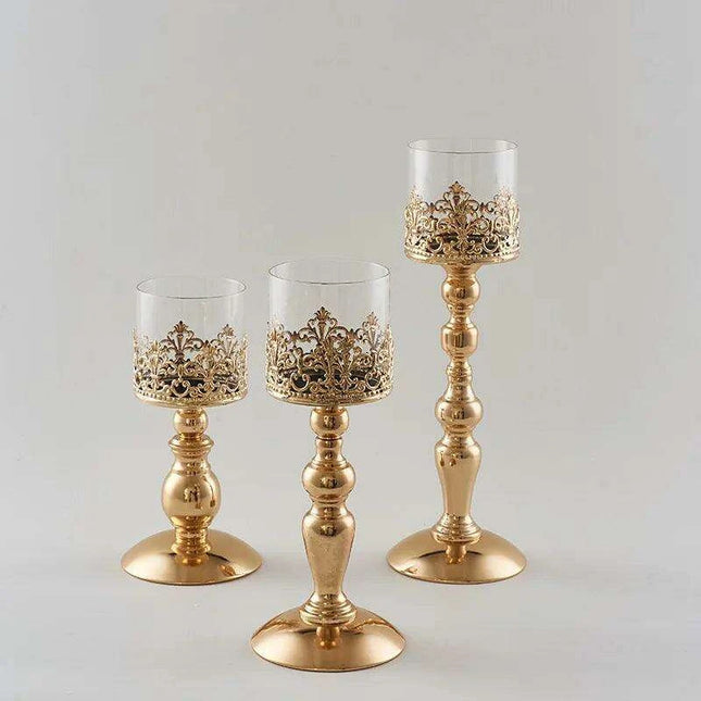 Elegant Glass and Iron Candle Holder with Luxurious Electroplated Finish