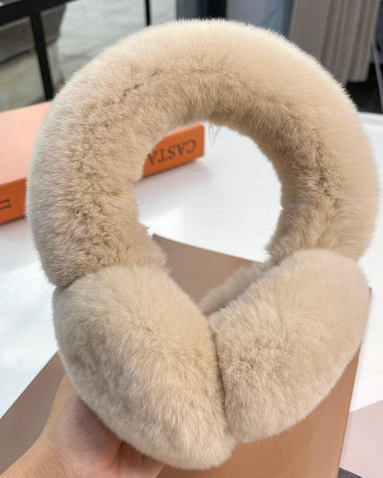 Rhinestone-Studded Luxurious Rex Rabbit Fur Ear Muffs: Chic Winter Essential for Women