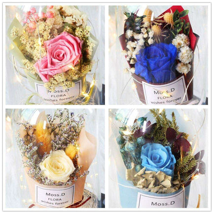 Timeless Elegance: Preserved Rose in Glass Dome on Wooden Stand