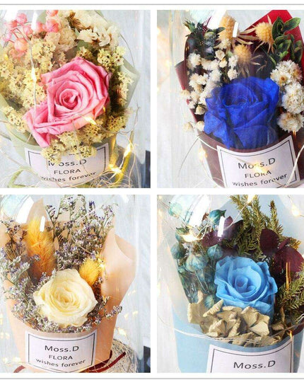 Timeless Elegance: Preserved Rose in Glass Dome on Wooden Stand