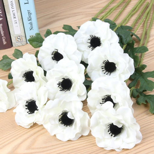 15pcs / Lot Simulation Silk Single Head Anemone Flower Home Living Room Decoration Fake Flowers Wedding Party Background Props