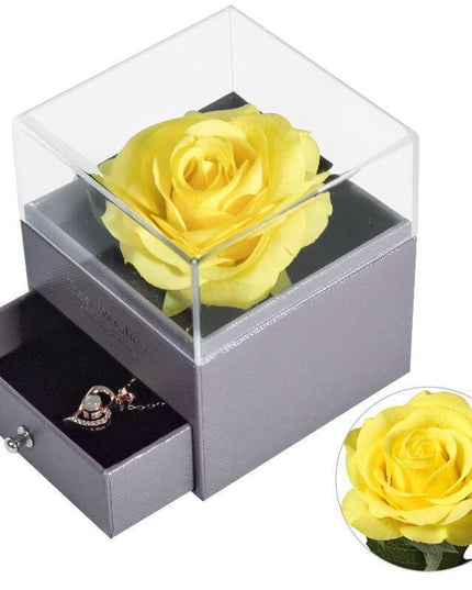 Timeless Elegance: Preserved Rose Jewelry Box Gift Set with Complimentary Necklace