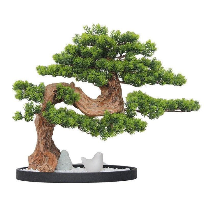 Realistic Green Simulation Bonsai Plants with Sharp Stone Base