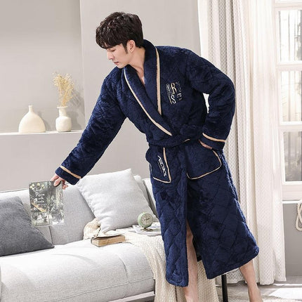 Men's Quilted Coral Fleece Winter Robe - Ultimate Luxury and Warmth