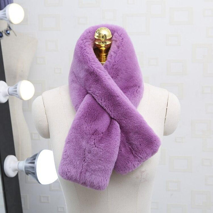 Luxurious Korean Style Rex Rabbit Fur and Leather Winter Scarf