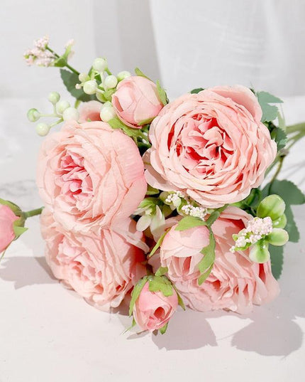 Stunning Lifelike Pink Peony Silk Floral Bouquet - Ideal for Weddings and Creative Projects