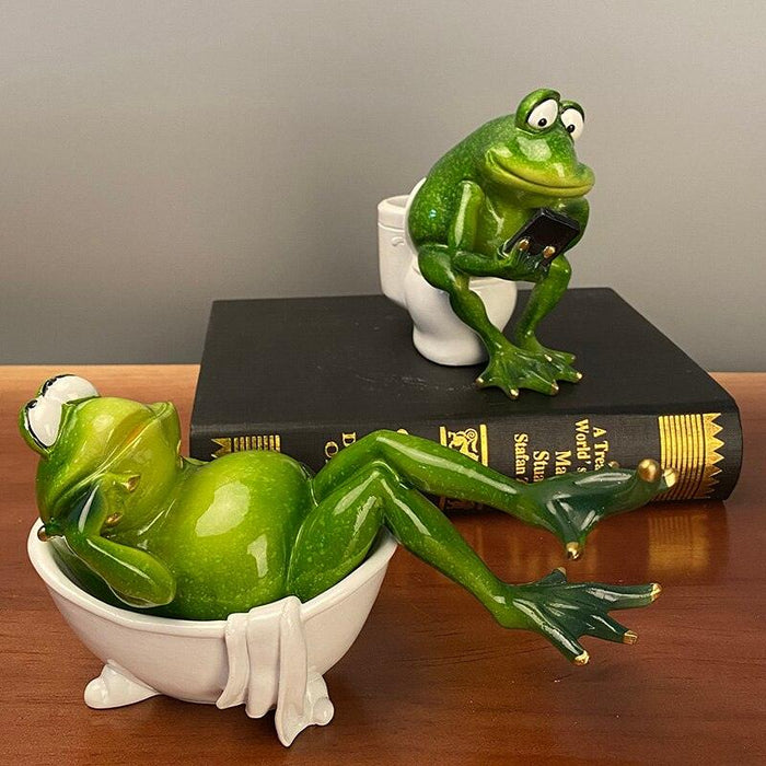 Funky Resin Frog Sculptures - Playful Animal Ornaments for Modern Home Interiors