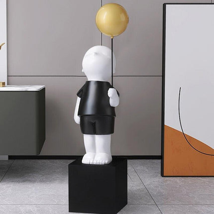 Charming Handmade Resin Balloon Boy Figurine - Unique Decorative Accent for Stylish Interiors