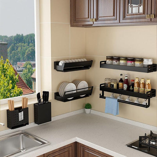 Aluminum Kitchen Storage Rack with Space-Saving Style and Hooks