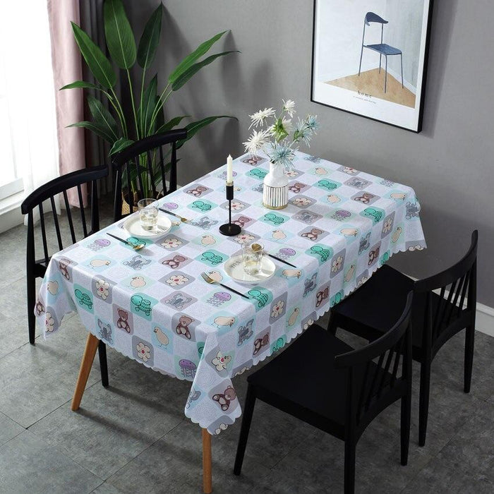 Whimsical Cartoon Animals PVC Table Cover for Playful Dining