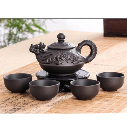 Elegant Yixing Dragon Purple Clay Tea Set - A Tribute to Traditional Kung Fu Tea Craftsmanship