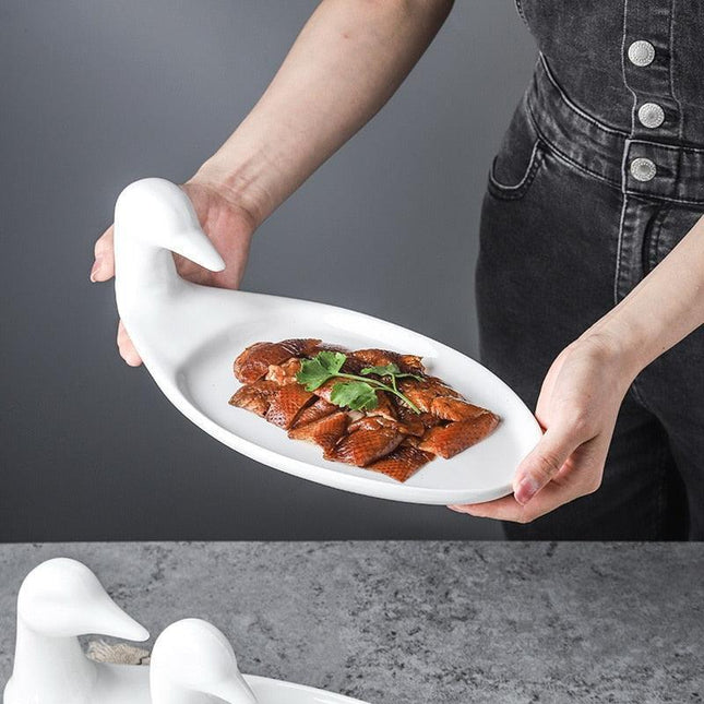 Sophisticated White Duck Ceramic Plate Collection - Transform Your Dining Experience