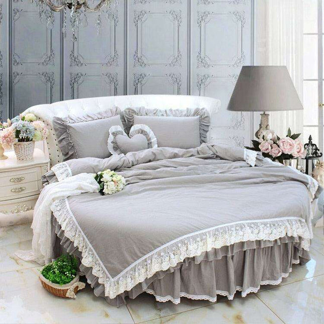 Luxury Grey Lace Ruffle Pillow Sham and Duvet Cover Set with 4-Piece Ensemble