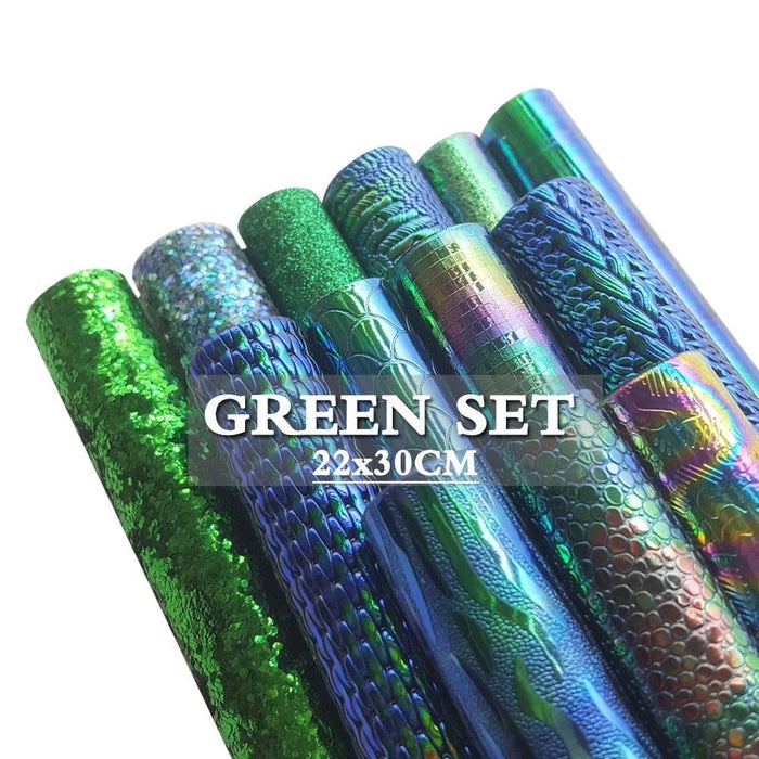 Glamorous Green Snake Skin Glitter Faux Leather Bow Crafting Material