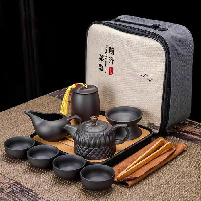 Retro Zen Sand Ceramic Teapot Set: Traveler's Kong Fu Tea Kit for Porcelain Gift Experience